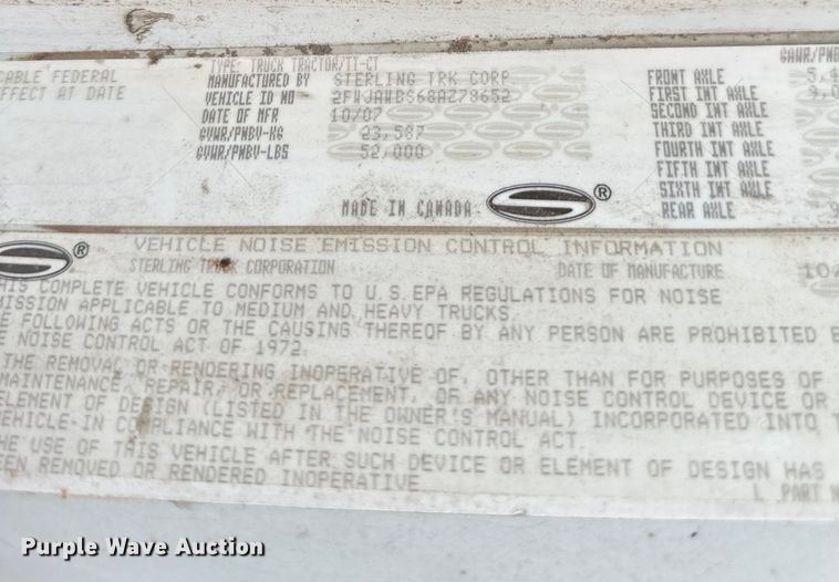 image for item EB2864 2008 Sterling LT semi truck