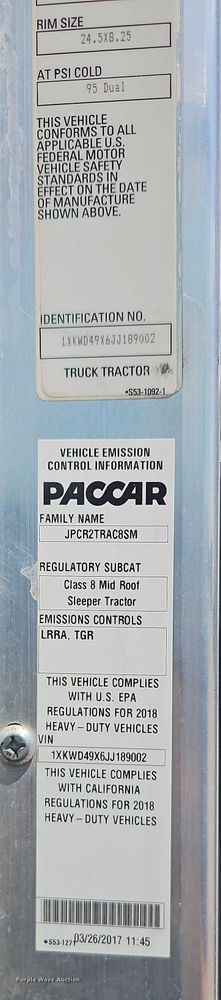 image for item EB8217 2018 Kenworth W9 Series semi truck