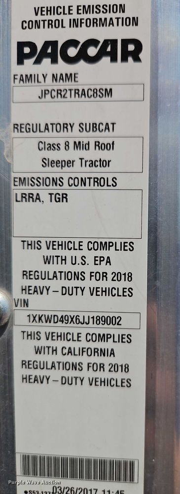 image for item EB8217 2018 Kenworth W9 Series semi truck