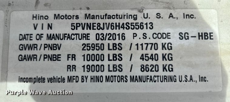 image for item EC4390 2017 Hino 268 box truck