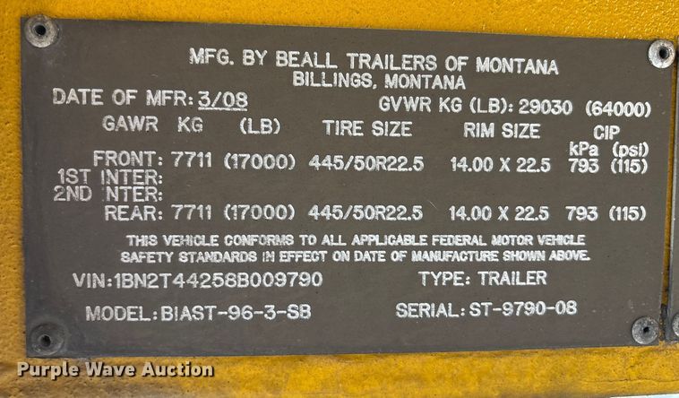 image for item EC4394 2008 Beall BIAST-96-3-SB tank trailer