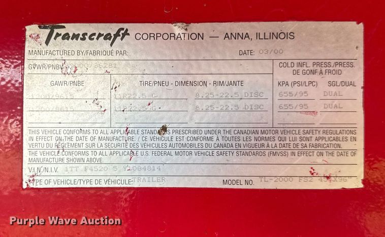 image for item EF2146 2000 Transcraft TL-2000 flatbed trailer