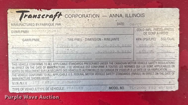image for item EF2147 2002 Transcraft TL-2000 flatbed trailer
