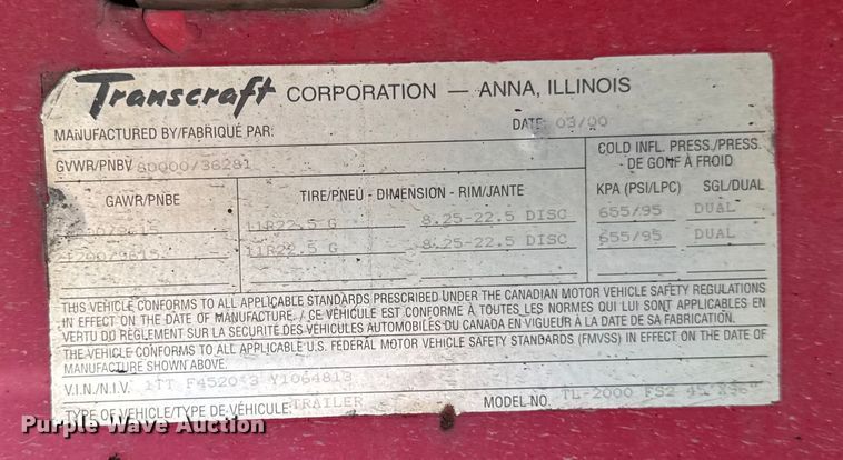image for item EF2148 2000 Transcraft TL-2000 flatbed trailer