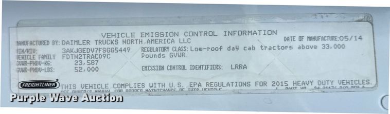 image for item EG5998 2015 Freightliner Cascadia semi truck