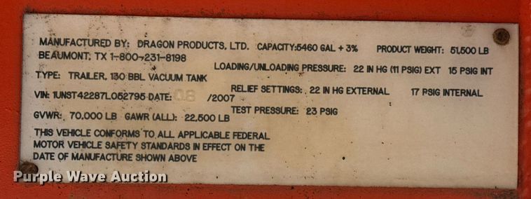 image for item EG6033 2007 Dragon Products vacuum trailer