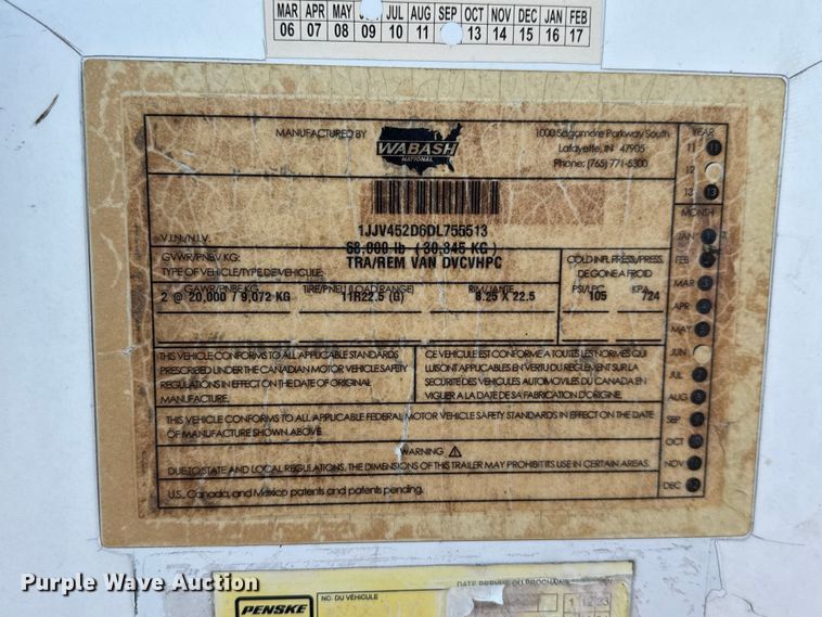 image for item EG6102 2013 Wabash DVCVHPC dry van trailer