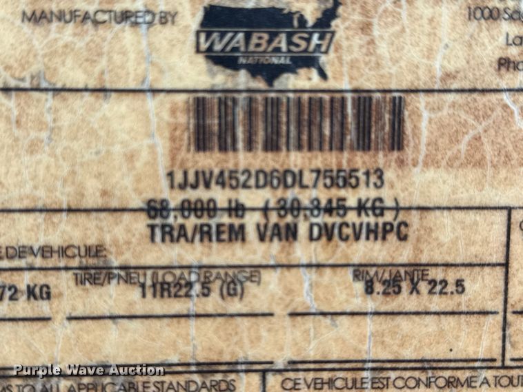 image for item EG6102 2013 Wabash DVCVHPC dry van trailer