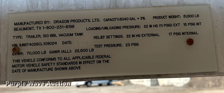 image for item EG6113 2012 Dragon Products LTD. vacuum trailer