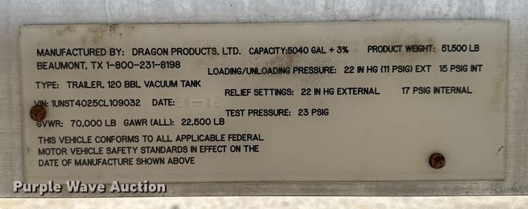 image for item EG6126 2012 Dragon Products LTD. vacuum trailer