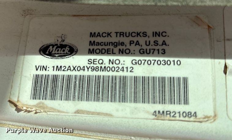 image for item EM0583 2008 Mack GU713 flatbed truck