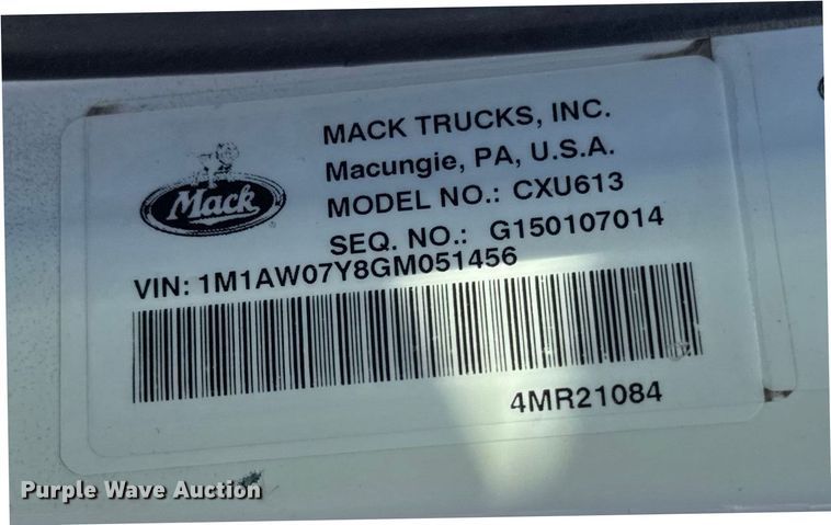 image for item EM2305 2016 Mack CXU613 semi truck