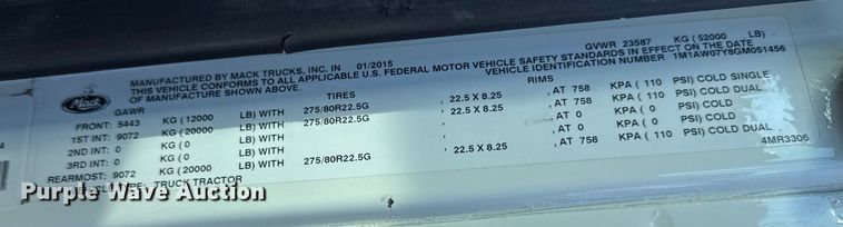 image for item EM2305 2016 Mack CXU613 semi truck