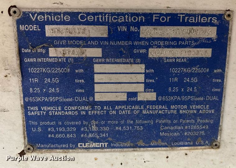 image for item EN5538 2015 Clement Starlight end dump trailer