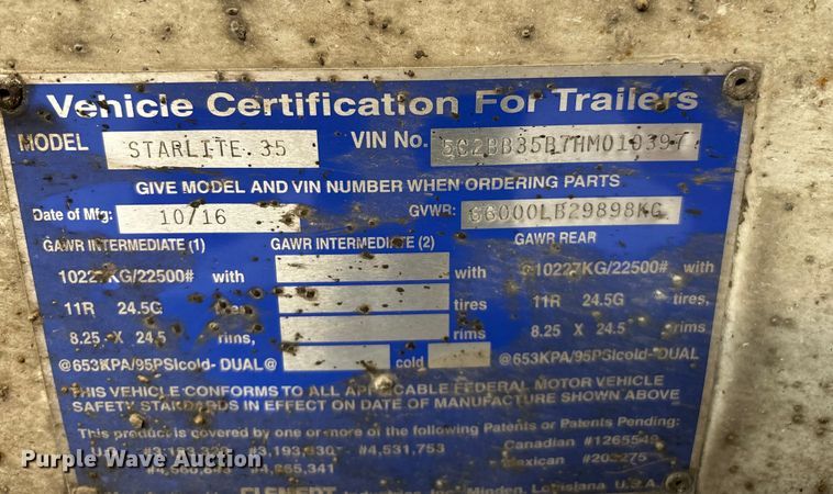 image for item EN5541 2017 Clement Starlite 35 end dump trailer