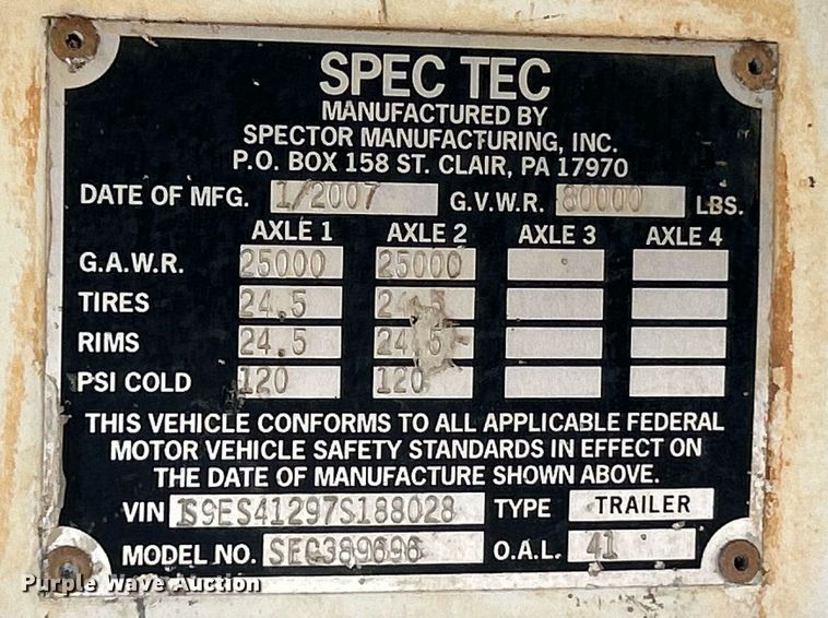 image for item ET3058 2007 Spector Manufacturing SEC389696 ejector trailer