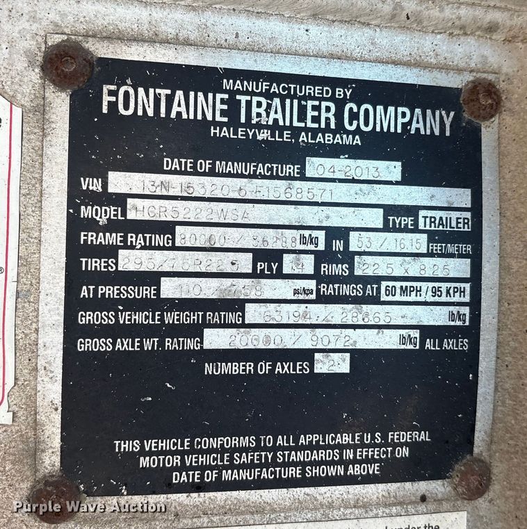 image for item ET7047 2015 Fontaine HCR5222WSA Revolution 52 flatbed trailer