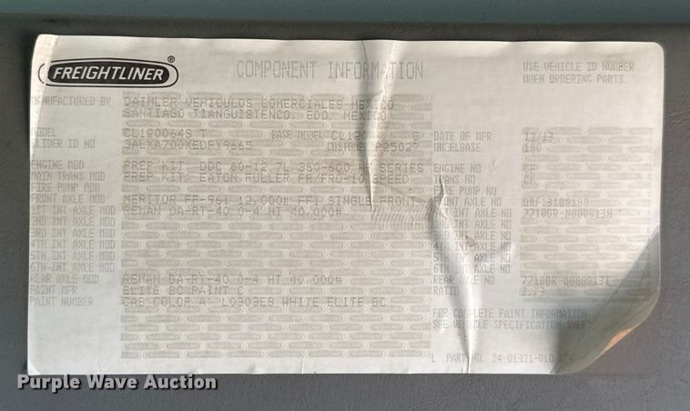 image for item EU2111 2014 Freightliner Columbia CL120 glider kit semi truck