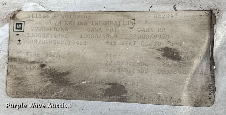 image for item EU2172 1994 Chevrolet Kodiak truck cab and chassis