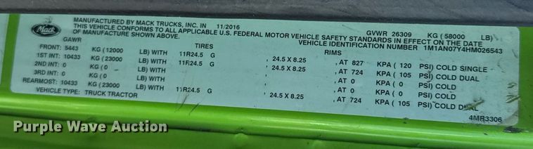 image for item YA0359 2017 Mack CHU613 semi truck