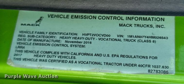 image for item YA0359 2017 Mack CHU613 semi truck