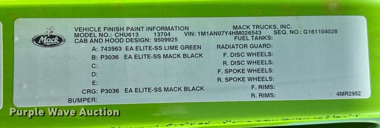 image for item YA0359 2017 Mack CHU613 semi truck