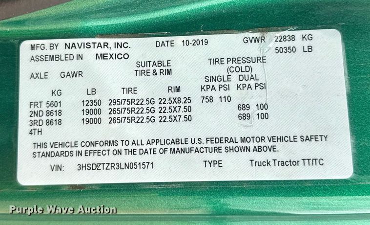 image for item YA0562 2020 International LT625 semi truck