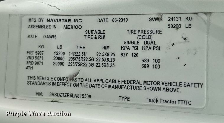 image for item YA0566 2020 International LT625 semi truck