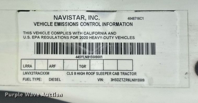 image for item YA0566 2020 International LT625 semi truck