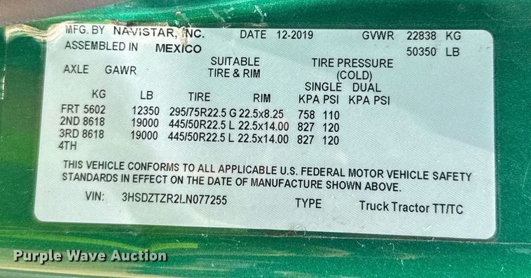 image for item YA0593 2020 International LT625 semi truck