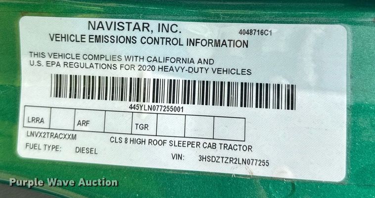 image for item YA0593 2020 International LT625 semi truck