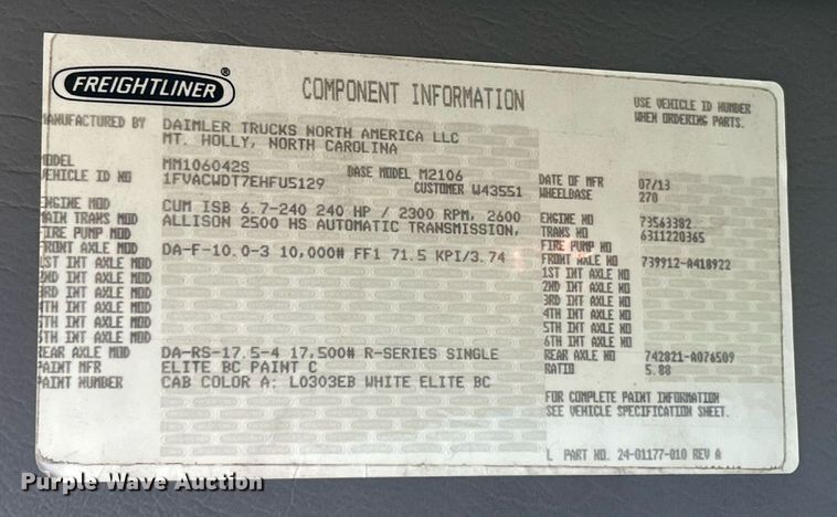 image for item YA0693 2014 Freightliner  Business class M2 box truck