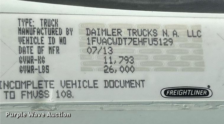 image for item YA0693 2014 Freightliner  Business class M2 box truck