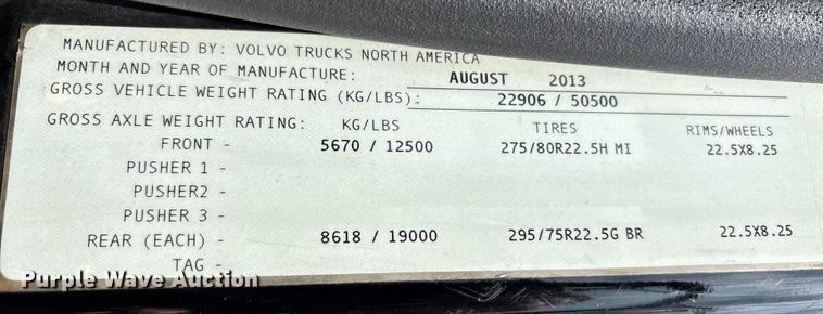 image for item YA0781 2014 Volvo VNL semi truck