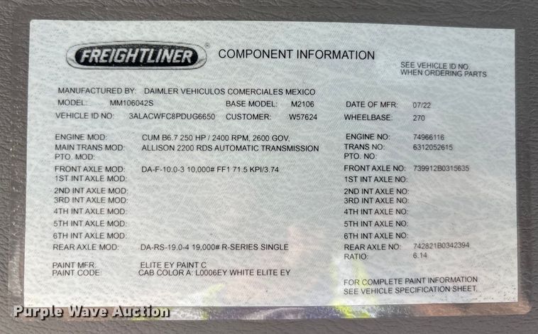 image for item YA0782 2023 Freightliner M2106 box truck