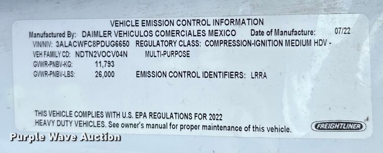 image for item YA0782 2023 Freightliner M2106 box truck