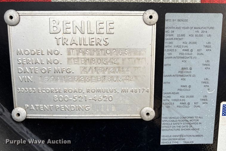 image for item YA0830 2014 Benlee roll-off container trailer