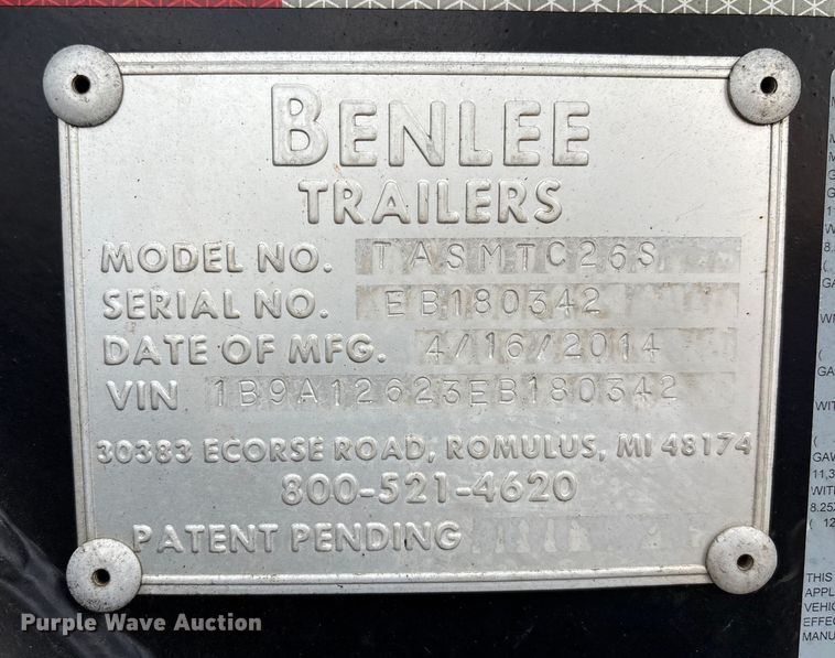 image for item YA0830 2014 Benlee roll-off container trailer