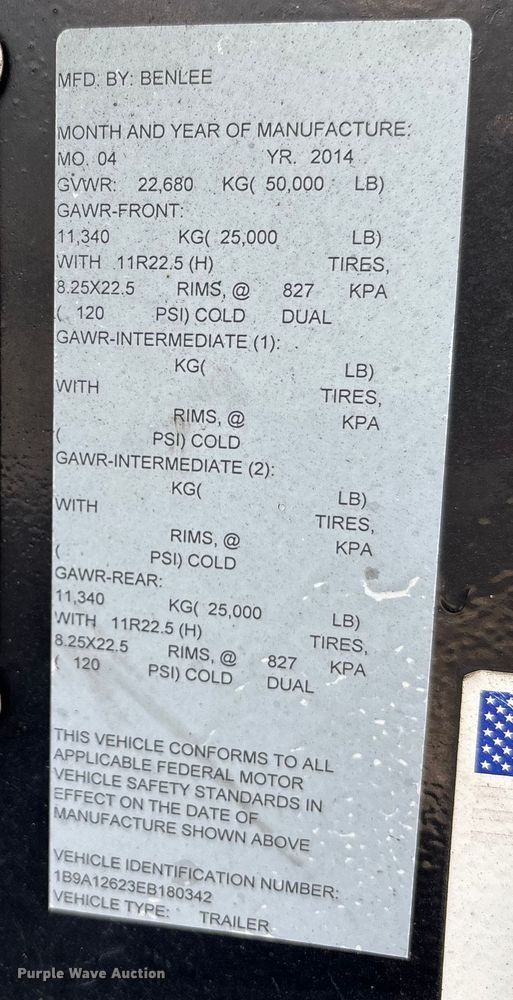 image for item YA0830 2014 Benlee roll-off container trailer