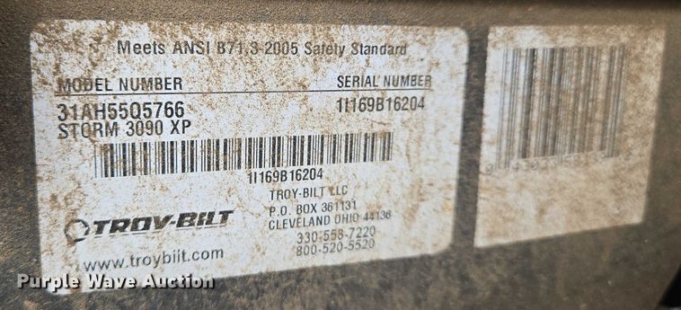 image for item EN8385 Troy-Bilt Storm 3090 snow blower