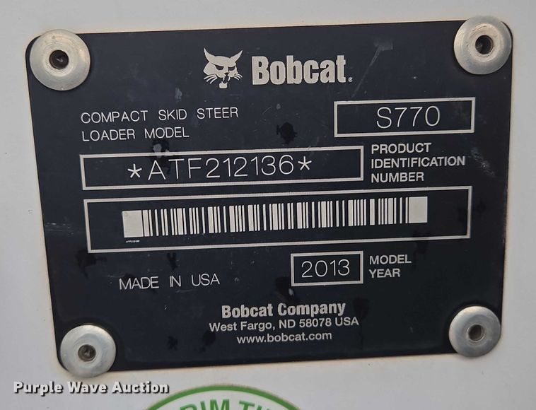 image for item EN8398 2013 Bobcat S770 skid steer loader