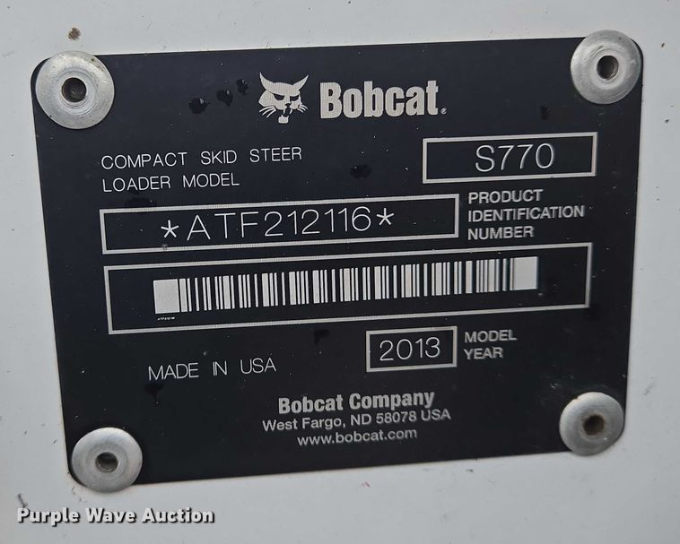 image for item EN8399 2013 Bobcat S770 skid steer loader