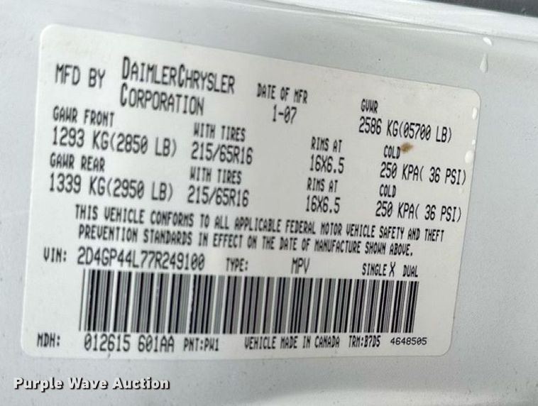 image for item EN8406 2007 Dodge Grand Caravan van