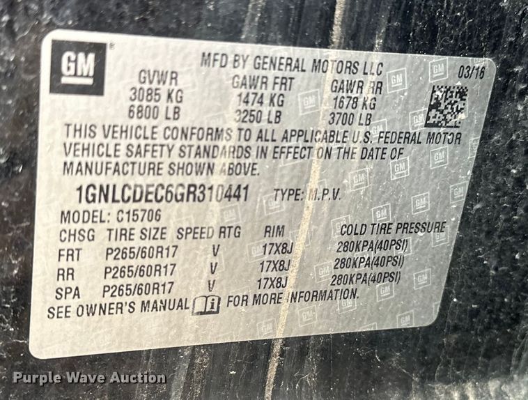 image for item EN8410 2016 Chevrolet Tahoe Police SUV