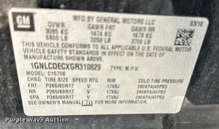 image for item EN8413 2016 Chevrolet Tahoe Police SUV