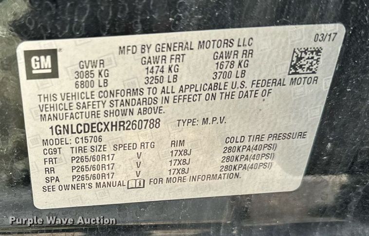 image for item EN8414 2017 Chevrolet Tahoe Police SUV