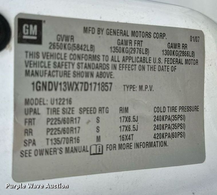 image for item EN8419 2007 Chevrolet Uplander van