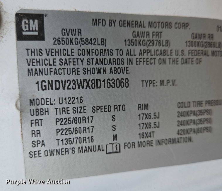 image for item EN8421 2008 Chevrolet Uplander LS van