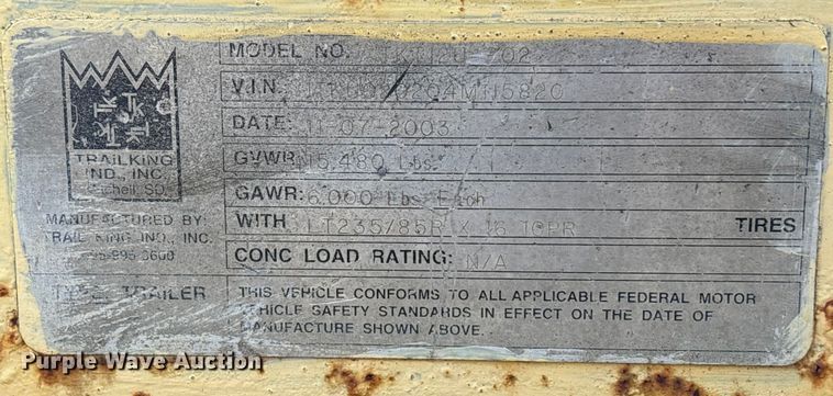 image for item EN8430 2004 Trailer King tilt deck equipment trailer