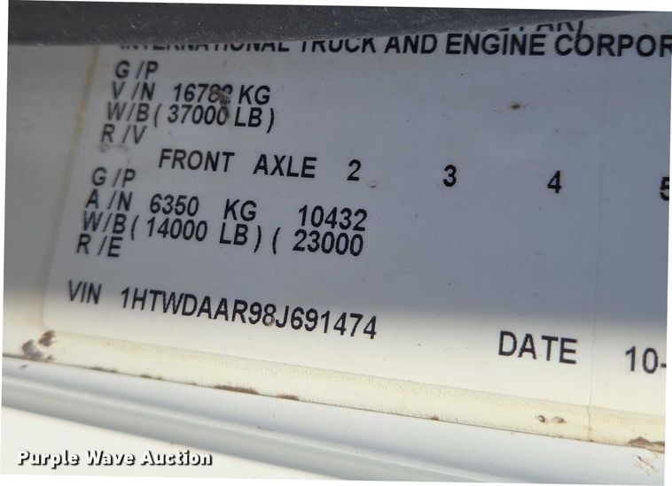 image for item EN8436 2008 International  WorkStar 7400 dump truck